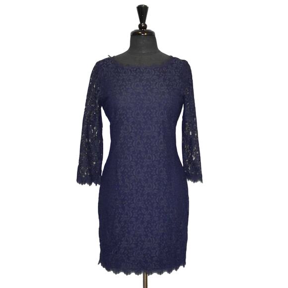 B0 NEW DIANE VON FURSTENBERG Colleen Midnight Navy Lace Sheath Dress Size 8 $348 - Picture 2 of 8